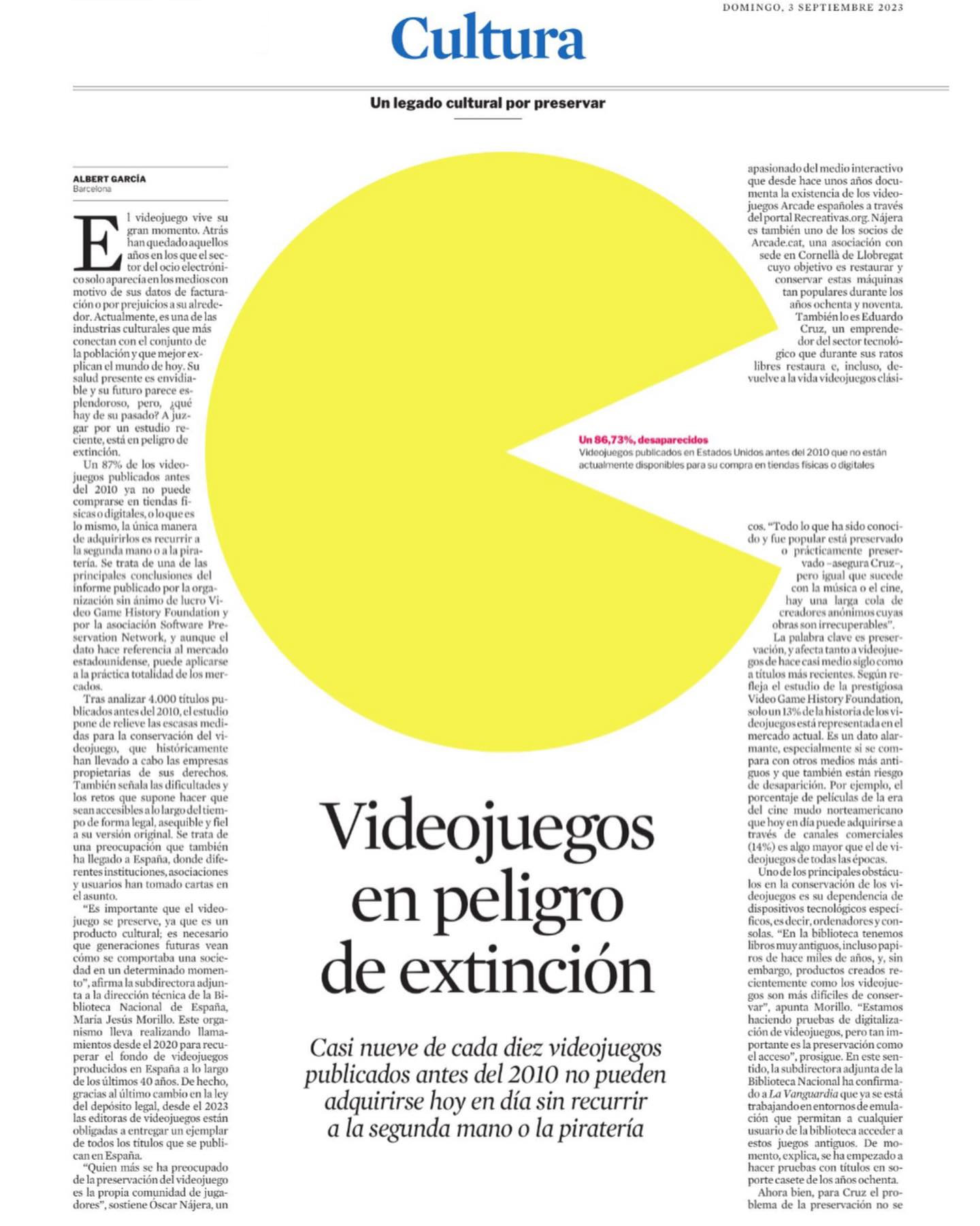 Muestra del articulo publicado en la edición en papel de La Vanguardia el pasado domingo 3 de septiembre.
