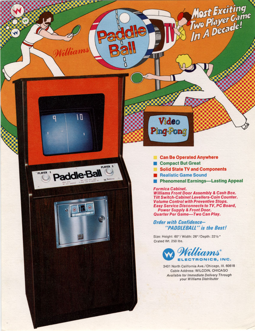 Flyer de Paddle Ball, Williams Electronics. Fuente: arcadeflyers.com.
