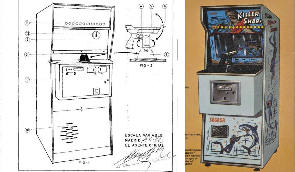 Pesca submarina (SEGA SA, izquierda) corresponde a Killer Shark (SEGA Enterprises, derecha), máquina recordada por aparecer en una escena de la película Tiburón. Composición: Recreativas.org.