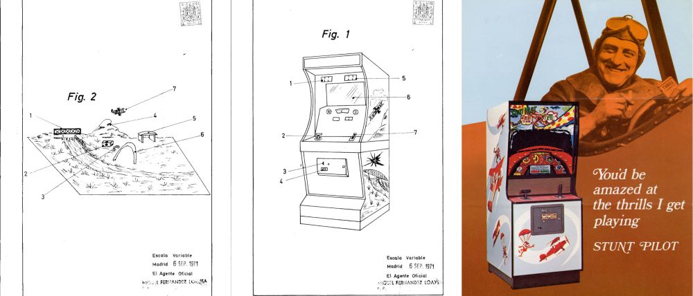 Juego aviador (Sega SA, izquierda) y Stunt Pilot (SEGA, derecha). El escenario de juego coincide pero el mueble presenta diferencias. Composición: Recreativas.org.